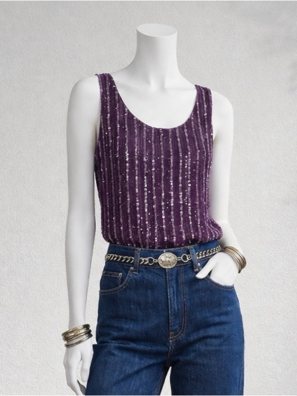 Vintage Giorgio Armani Purple Sequin Tank Top US 10 Y2K Whimsigoth Fairy Grunge